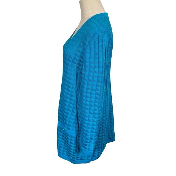 St. John Collection Textured Triangle Long Cardigan Sweater Jacket in Turquoise - Picture 4 of 7